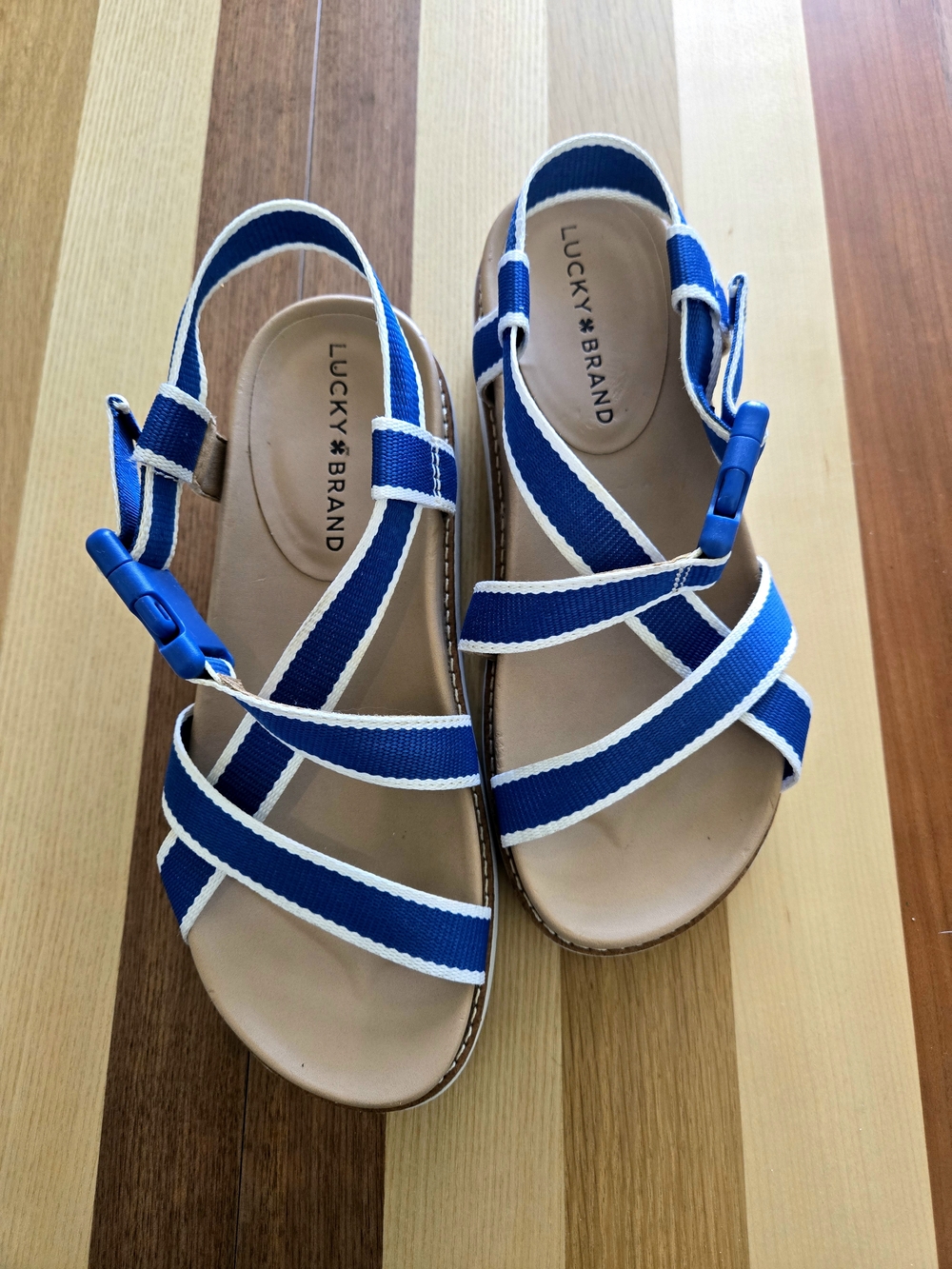 Lucky Brand Womens Imbae Blue Strappy Sandals Size 5.5